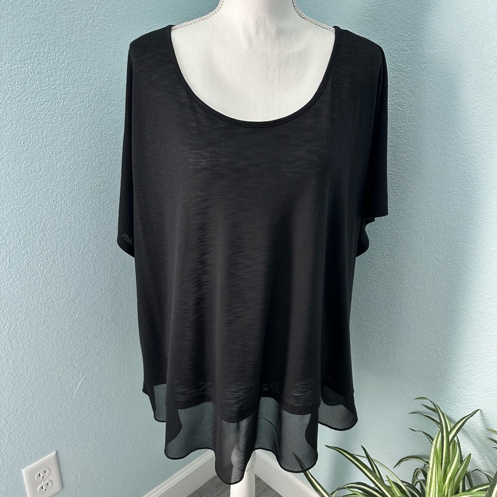 Cato Plus Size 26/28 Black Scoop Neck Chiffon Hem Layered Tunic Top Casual EUC